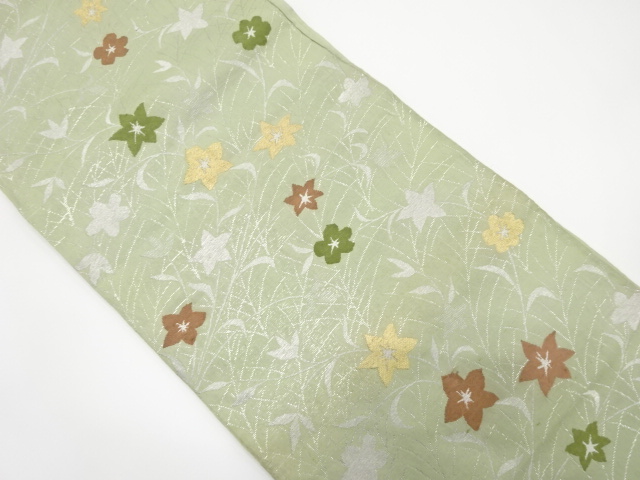 JAPANESE KIMONO / ANTIQUE FUKURO OBI / SILK / WOVEN FLORAL PLANTS